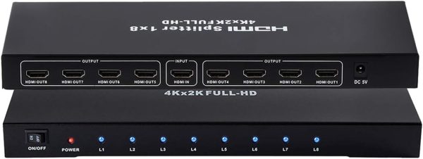 1×8 HDMI Splitter, 1 in 8 Out HDMI Splitter Audio Video Distributor Box Support Full HD 3D & 4K x 2K Compatible - Image 2
