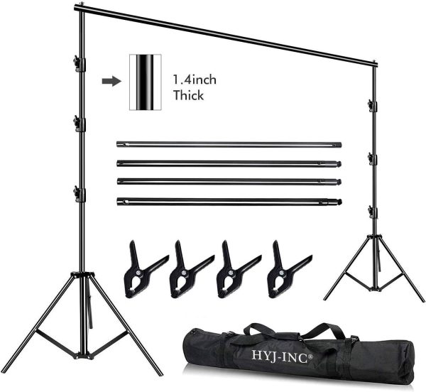 10 x 8.5 Ft Photo Video Studio Heavy Duty Adjustable Muslin Backdrop Stand Background Support System Kit for Photography with Carrying Bag，4 Pcs Spring Clamps - Image 2